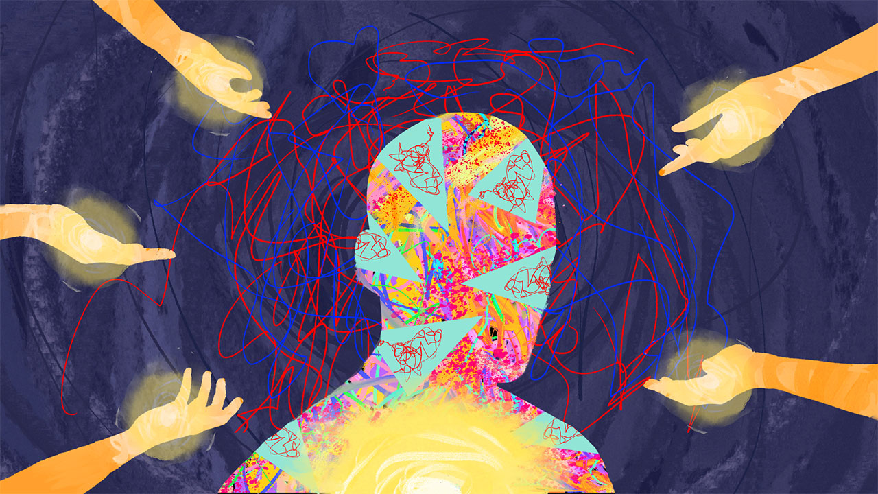 Illustration of person silhouette with hands reaching out