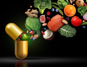 Fresh fruit pouring out of tablet