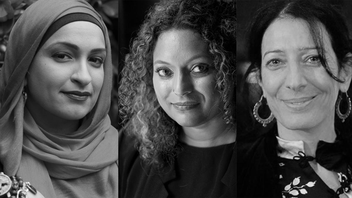 images of three women's faces  Roanna Gonsalves, Paula Abood, and Maryam Azam