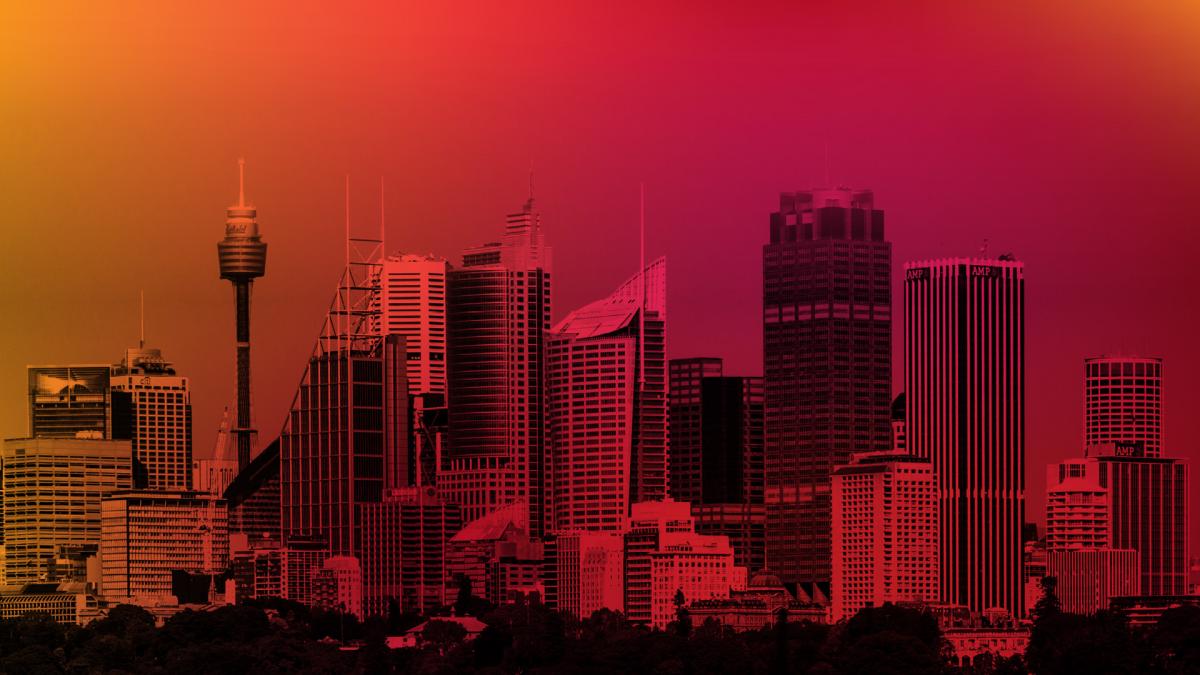 Sydney skyline in red and black photo