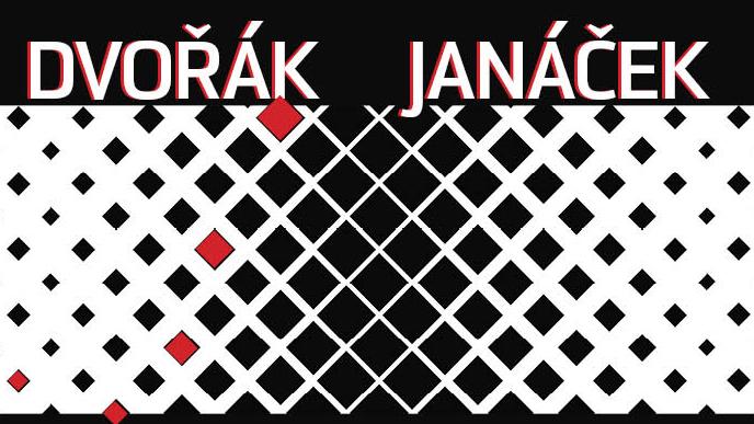 black and white graphic with writing Dvorak Janacek