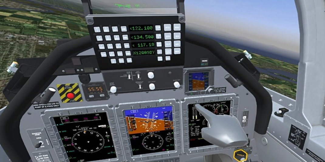 virtual reality screen of a plane cockpit