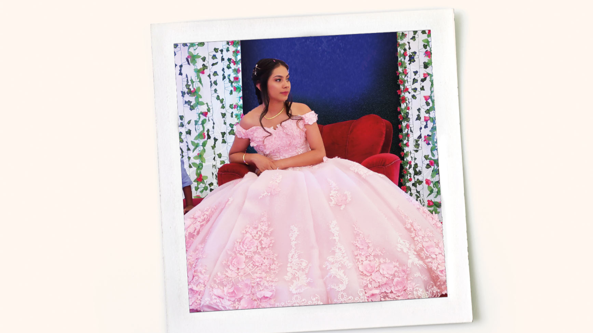 young women in a pink ball gown
