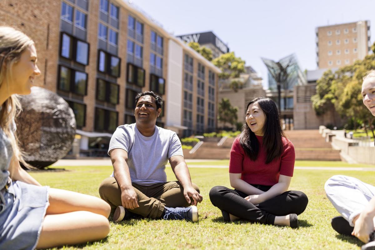 UNSW students hanging out on the UNSW Globe Lawn.