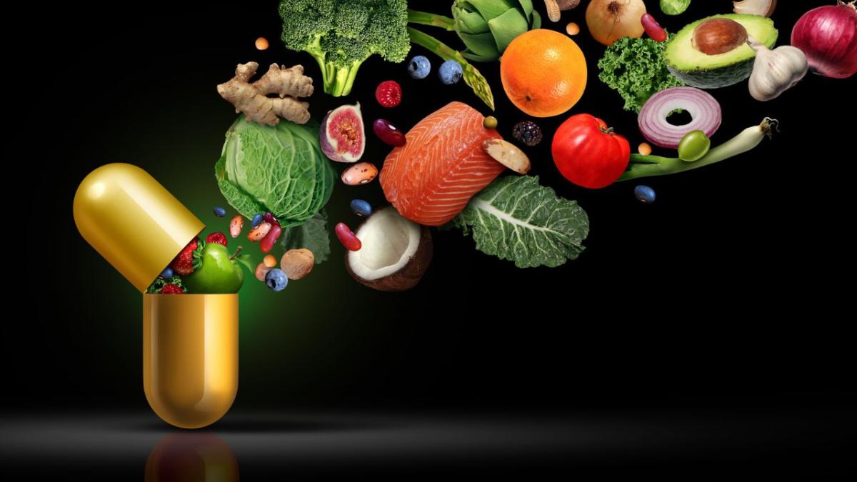 Fruit and vegetables coming out of pill