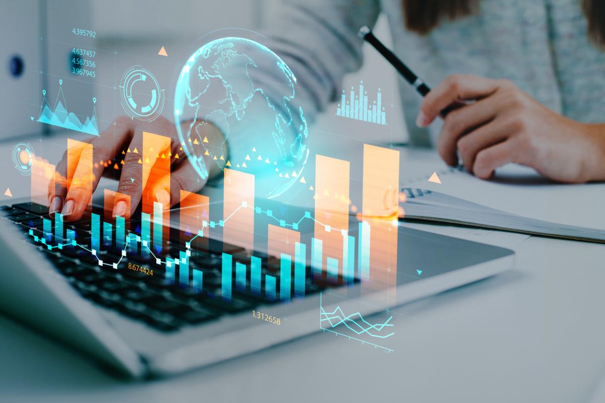 business growth,laptop,digital interface with virtual globe