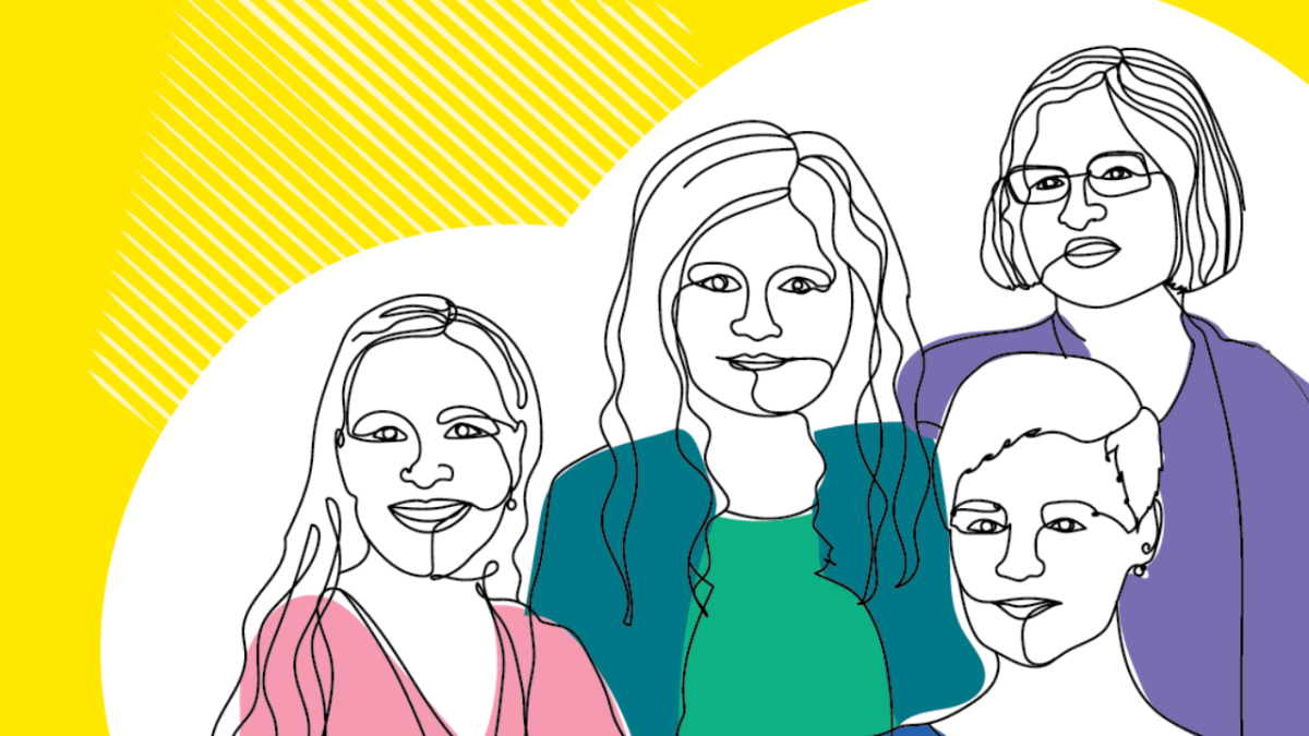 line illustrations of four women head and shoulders