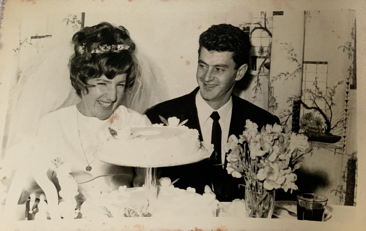 Photograph of a man and a woman getting married in the 1950s