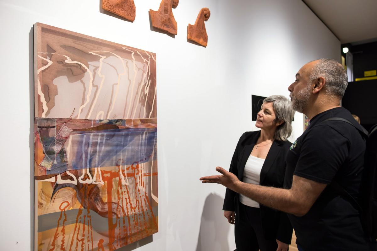 Opening night of the 2024 Tim Olsen Drawing Prize. Featured artwork: 2024 winner - Remy Faint, ‘Inscriptions (Finials and Silk)’. Photography: Anna Kučera.